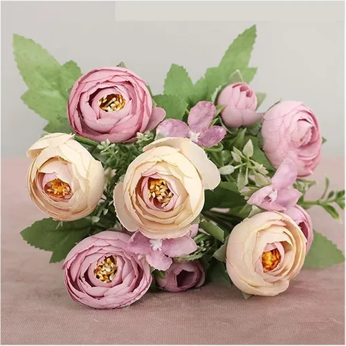 Miniatura 12 de Flores artificiales, 1 ramo de 12 cabezas, peonía artificial, té de rosas, flores de seda de camelia para bricolaje, hogar, jardín, decoración