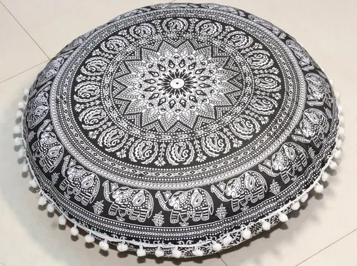 Miniatura 7 de Funda de almohada redonda con diseño de mandala para el suelo, funda de cojín para asiento, hippie, decorativa, bohemio, otomano, funda de puf Flor