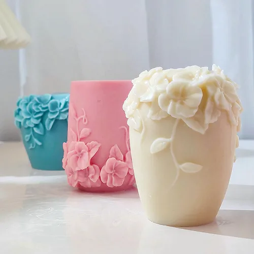 Miniatura 6 de Moldes de vela cilíndrica de silicona, 3D de flores de ratán para velas de aromaterapia, fabricación de jabón hecho a mano, moldes de cera