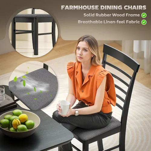 Miniatura 4 de HOMCOM Juego de 2 sillas de comedor de madera, sillas de cocina tapizadas de granja con marco de madera de goma para sala de estar, comedor, negro