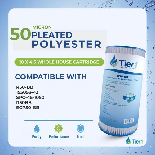 Miniatura 2 de Tier1 Filtro de agua de 50 micras de 10 x 4.5 pulgadas Cartucho de filtro de sedimentos de poliéster plisado para toda la casa Reemplazo
