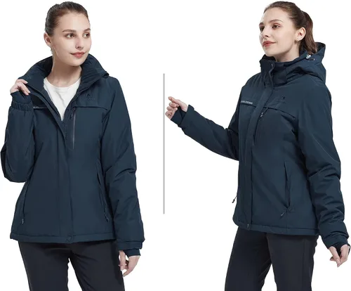 Miniatura 36 de CAMEL CROWN - Chamarra de esquí para mujer, impermeable, con capucha desmontable, rompevientos, forro polar, parka para lluvia