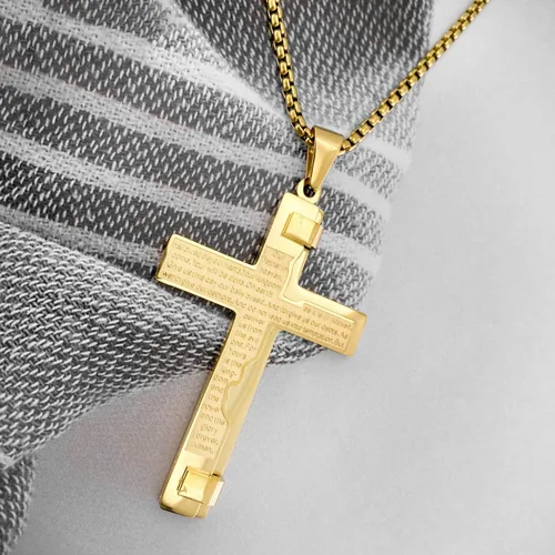 Miniatura 2 de EZUY GNAY Collar con colgante de cruz de acero inoxidable de oración del Señor cadena de cruz de religión regalo inspirador para hombres y mujeres