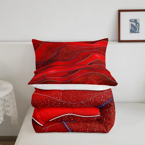 Miniatura 6 de Erosebridal Juego de edredón rojo degradado, juego de ropa de cama minimalista moderno, juego de ropa de cama de olas marinas y juegos de edredón