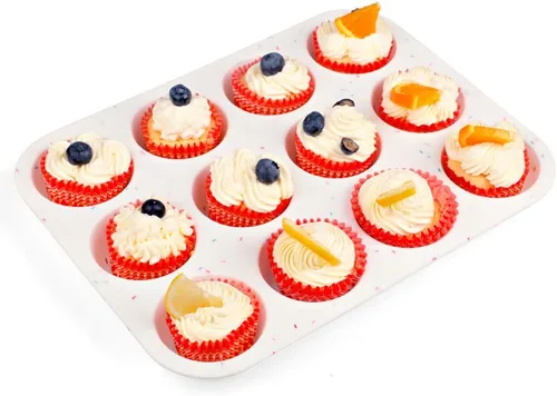 Miniatura 2 de SHEbaking Molde de silicona para magdalenas, 12 tazas, moldes para magdalenas, moldes antiadherentes para hornear muffins, fácil liberación, Varios