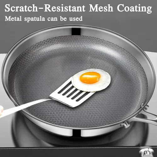 Miniatura 4 de GiPP Sartén de acero inoxidable de tres capas, sartenes híbridas de 12 pulgadas, antiadherentes, aptas para lavavajillas y horno, listas