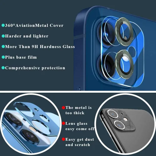 Miniatura 6 de Compatible con iPhone 12 mini (5.4 pulgadas)/iPhone 12 (6.1 pulgadas), accesorios para protector de lente de cámara, alta definición, antiarañazos