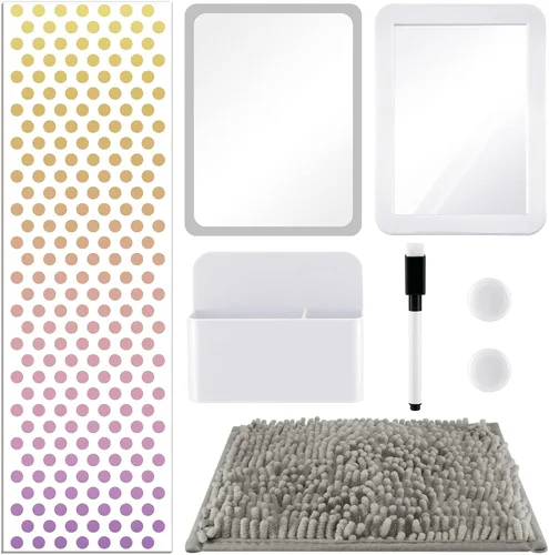 Chunful Kit de accesorios para casillero, papel tapiz magnético, alfombra cuadrada, espejo magnético, pizarra blanca con marcador de borrado en