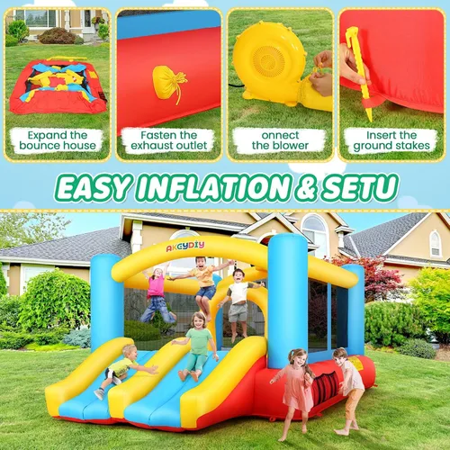Miniatura 5 de WHUBEFY Casa de rebote, casa inflable para niños con ventilador incluido, casa de juegos para interiores y exteriores, casa inflable para patio