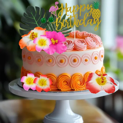 Miniatura 6 de 29 piezas de decoración de pastel de flores, hojas de palma, bola de mariposa, decoración bohemia para tartas, decoración de pastel de cumpleaños