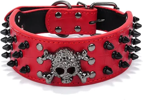 Miniatura 28 de Collar de cuero para perro, collar de perro con pinchos y tachuelas para perros medianos y grandes Pit Bull Mastiff Bully Boxer (S, rosa intenso)