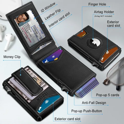 Miniatura 2 de miyozi Airtag - Cartera para hombre con clip para dinero, 9 tarjetas, con ventana de identificación, bloqueo RFID, funda de metal, cierre magnético