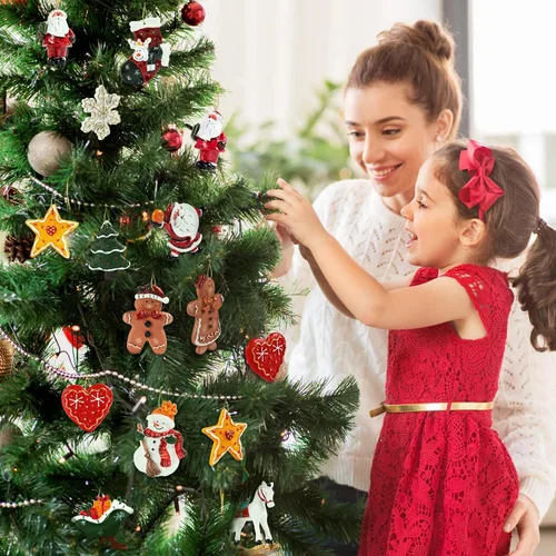 Miniatura 7 de Juego de 12 adornos grandes de Navidad, decoraciones colgantes de resina para árbol de Navidad, figuras surtidas de Papá Noel, muñeco de nieve