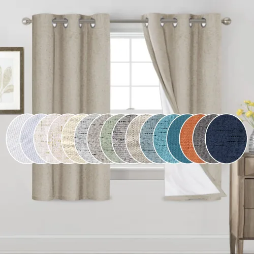 Miniatura 136 de Primitive - Cortinas opacas 100 % de lino texturizado natural para dormitorio, sala de estar, cortinas para ahorra energía, tela de arpillera