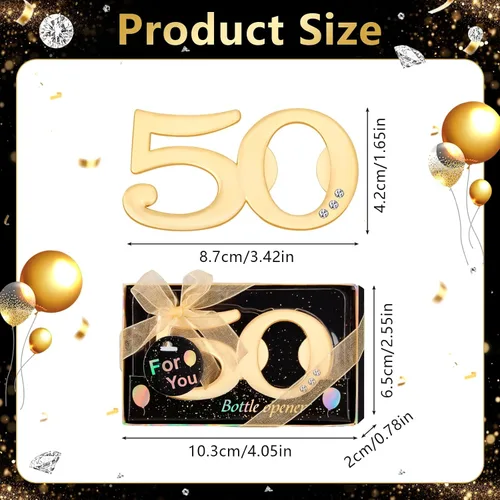 Miniatura 2 de 24 piezas de recuerdos de fiesta de 50 cumpleaños, abrebotellas con forma de 50 años, regalos de boda dorados para invitados, decoraciones de fiesta
