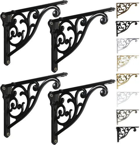 Miniatura 31 de Soportes de estante de 4 pulgadas, paquete de 4 soportes de pared de latón antiguo de alta resistencia, estantes decorativos de cocina victoriana