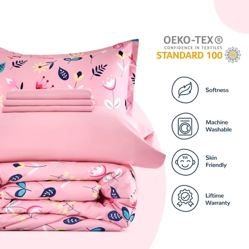 Miniatura 7 de SLEEP ZONE - Juego de edredón de 5 piezas tamaño Individual para niños, estampado suave, con edredón, sábanas y fundas para cojín y almohada, diseño