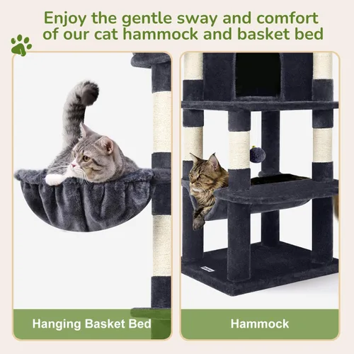 Miniatura 5 de Globlazer Torre esquinera para gatos de interior, torre de condominio de 51 pulgadas para gatos de varios niveles con hamaca grande, 7 postes