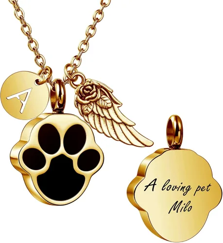 Miniatura 26 de MeMeDIY Collar personalizado con dije de urna de cenizas con estampado de pata de corazón, nombre personalizado, foto, fecha para mujeres, hombres