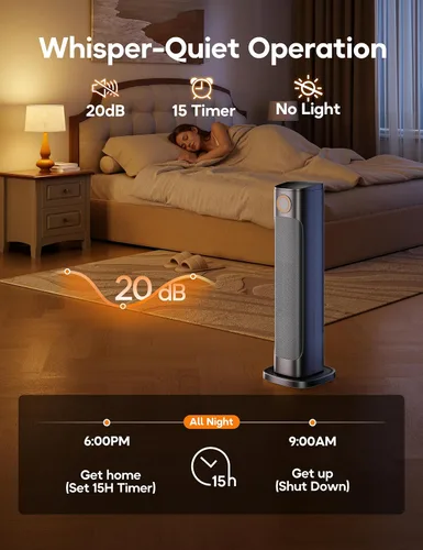 Miniatura 6 de Combo de calentador de patio y ventilador para uso en interiores con 3 niveles de calor, torre de 1500 W, espacio eléctrico portátil al aire libre