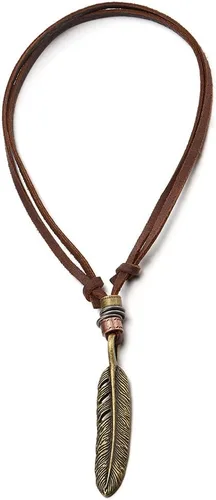 Miniatura 2 de COOLSTEELANDBEYOND Collar unisex con colgante de plumas de estilo retro para hombre y mujer con cordón de cuero ajustable