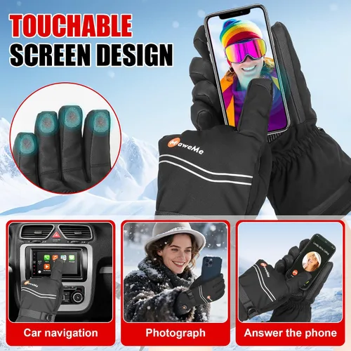Miniatura 7 de Guantes térmicos recargables para hombres y mujeres, guantes térmicos eléctricos de 7.4 V, guantes de esquí impermeables y resistentes al viento