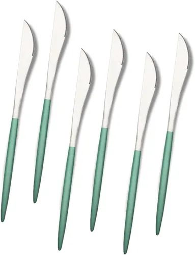 Miniatura 12 de JASHII Matte Modern - Juego de cubiertos de acero inoxidable 304 con mango redondo verde, juego completo de lujo que incluye cuchillo