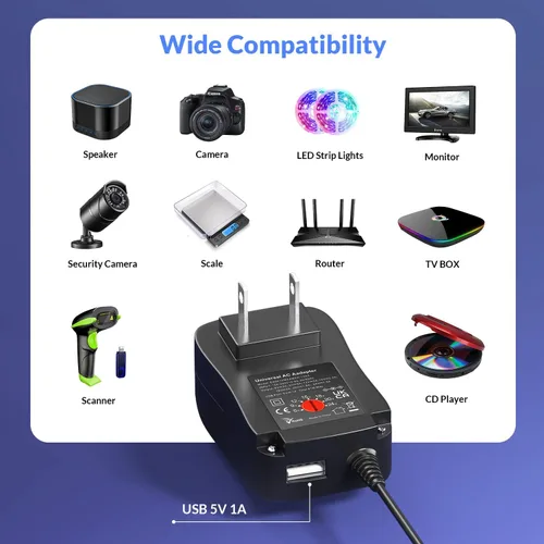 Miniatura 7 de Adaptador universal de CA de 6 V ~ 24 V, 6V9V12V3A 15V2.4A 18V2A 20V1.8A 24V1.5A 36W con puerto USB A de 5 V, 1 A, 5 W, adaptador de corriente