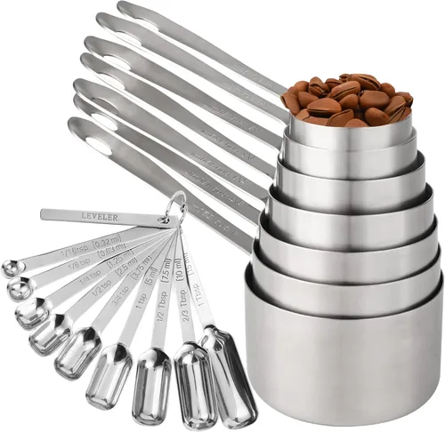 Miniatura 11 de Juego de tazas y cucharas medidoras, juego de 17 tazas medidoras y cucharas medidoras de cobre, 7 tazas medidoras y 9 cucharas medidoras con 1