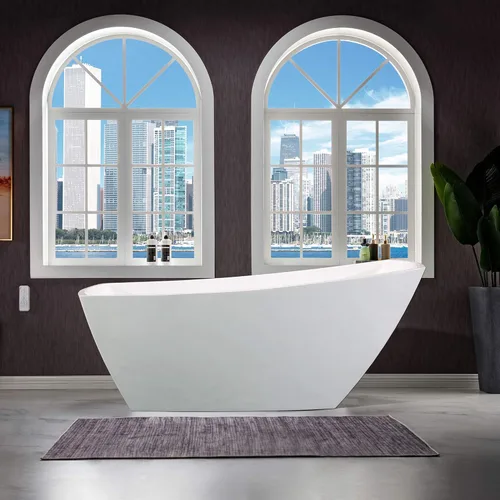 Miniatura 6 de WOODBRIDGE Bañera de remojo acílica blanca independiente de 67 "con desagüe y desbordamiento negro mate blanco/negro mate