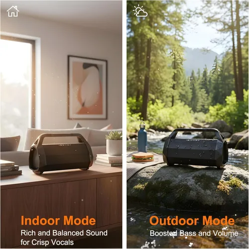 Miniatura 6 de Boombox para exteriores de 120 W, altavoz Bluetooth portátil impermeable con TWS, graves fuertes, correa y mango incorporados, tiempo
