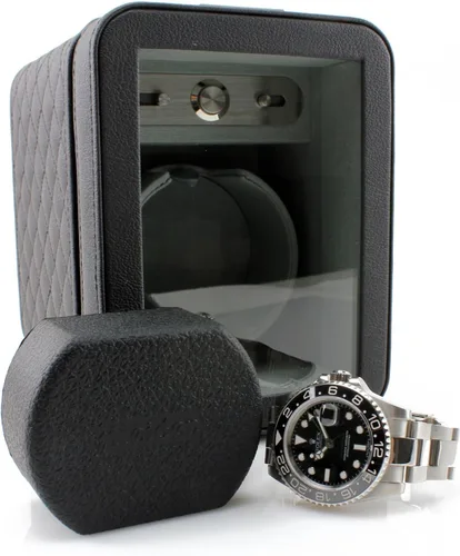 Miniatura 3 de Heiden Monaco - Bobinadora de reloj individual, cuero negro, funciona con pilas o adaptador de CA, 12 ajustes de programa, cuero vegano cosido