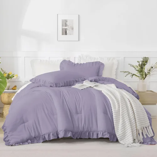 Miniatura 2 de Andency - Juego de edredón grisáceo lavanda púrpura, tamaño King, 3 piezas, juego de ropa de cama con volantes sólidos y colecciones, ropa de cama