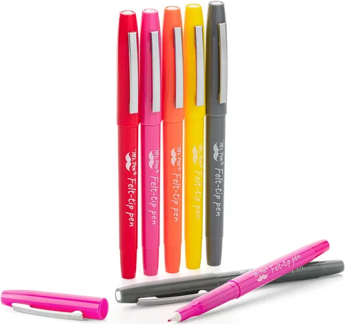 Mr. Pen - Rotuladores de punta de fieltro, paquete de 5, rotuladores de punta de fieltro coloridos, secado rápido, sin manchas, marcadores para