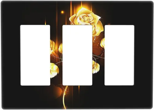 Miniatura 514 de Cubiertas de placa de pared de 3 gang con interruptor de luz de triple palanca, en negro y dorado con esplendor de oro rosa, estampado floral
