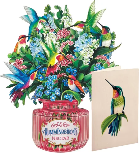 Miniatura 10 de Freshcut Paper Tarjetas desplegables, mini jardín de casa de pájaros, ramo de flores de tamaño natural de 9 pulgadas, tarjeta de felicitación