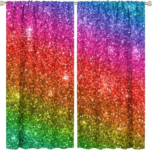 Miniatura 77 de Cortinas opacas abstractas de arco iris, pintura de color arcoíris con gotas, diseño gráfico creativo con bolsillo para barra, para sala de estar