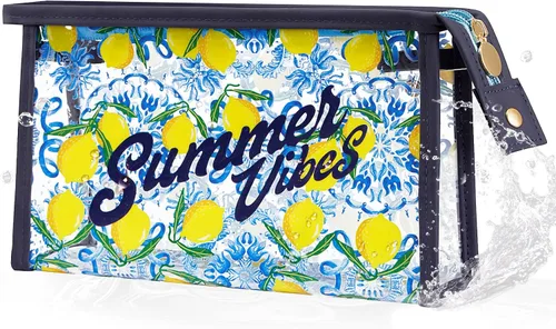 Miniatura 12 de COSHAYSOO Bolsa de Maquillaje Transparente con Protección Solar, Bolsa de Protector Solar con Parches de Letras, Accesorios Esenciales de Playa