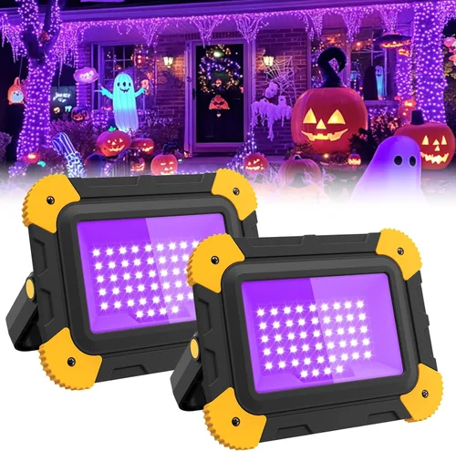 Miniatura 9 de T-SUN Luces LED negras recargables, luz negra alimentada por batería, paquete de 2 luces LED negras para pesca del gato, fiesta, luces de escenario