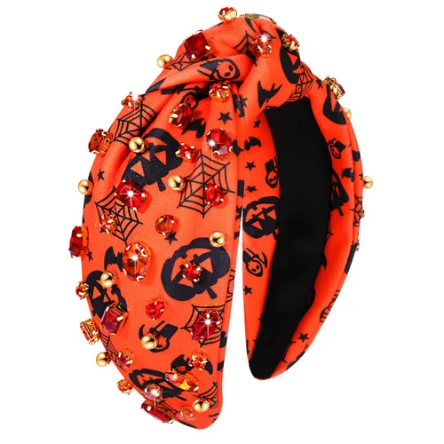 Miniatura 10 de PHALIN Diadema de Halloween para mujer, accesorios de Halloween con diamantes de imitación, caramelo, calabaza, fantasma, diadema anudada