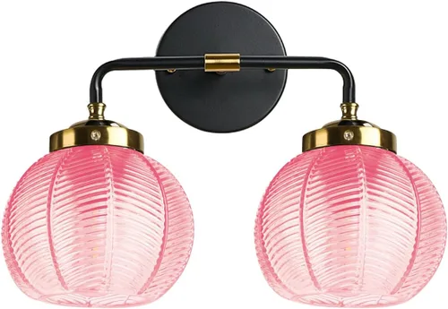 Miniatura 14 de Lámparas de baño de mediados de siglo, aplique de pared de 2 luces con pantalla de vidrio con rayas verdes, luz de montaje en pared, luces modernas