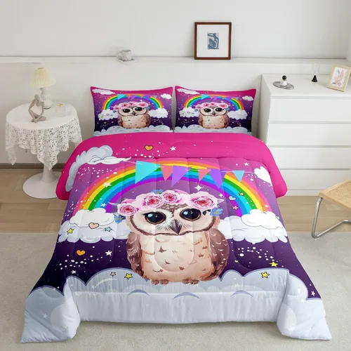 Miniatura 14 de Erosebridal Juego de edredón arcoíris para niños y niñas, bonito juego de ropa de cama de llama tamaño individual, juegos de edredón de alpaca
