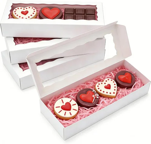 Miniatura 10 de XINHPKGG 5 cajas de galletas con ventana: cajas de panadería de 12 x 5 x 1.5 pulgadas, cajas de golosinas, cajas de fresas cubiertas de chocolate