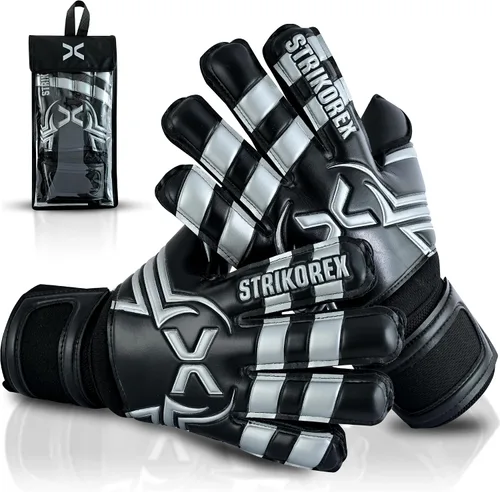 Miniatura 8 de Guantes de portero para niños y jóvenes con palma de látex de 0.157 in, agarre fuerte, guantes de fútbol para adultos y niños con dedos Negro