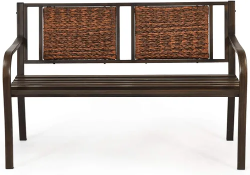 Miniatura 9 de S AFSTAR Banco de jardín al aire libre, asiento de metal para porche con asiento y respaldo decorativo, sofá biplaza para 2 personas para patio
