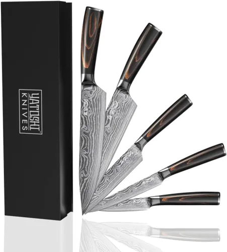 Juego de cuchillos Yatoshi - Juego profesional de cuchillos de cocina ultraafilados de acero inoxidable de alto carbono con mango ergonómico.