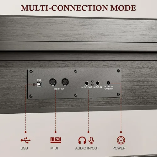 Miniatura 5 de UMOMO Teclado de piano digital de 88 teclas con peso y banco de piano, piano eléctrico de tamaño completo con soporte para piano, conector para Negro