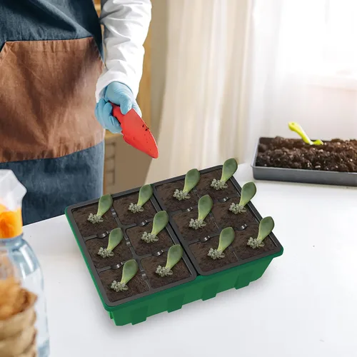 Miniatura 7 de Gardzen Juego de 10 propagadores de jardín, kits de bandejas de semillas negras con 120 celdas, bandejas de inicio de semillas con cúpula y base