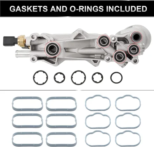 Miniatura 6 de 926-959 Kit de carcasa de filtro de aceite de motor de aluminio completo con enfriador de aceite con juntas y sensores Compatible con 2017-2018 Tapa