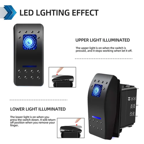 Miniatura 3 de FXC Interruptor basculante momentáneo de 7 pines con luz LED azul láser encendido/apagado/encendido 20 A/12 V 10 A/24 V con cables de puente